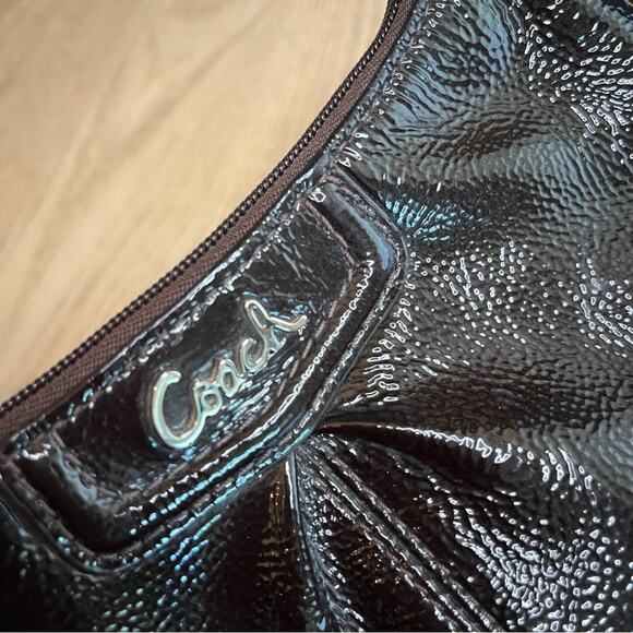 COACH Ashley Chocolate Brown Patent Leather Pebbled Small Crossbody Purse - Picture 6 of 11